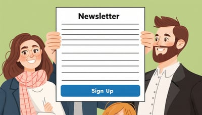 Newsletter sign-up with legal documents and family illustration
